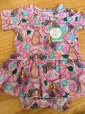 Gigi and Max Pink Bunny Spring One-Piece Bodysuit for Kids